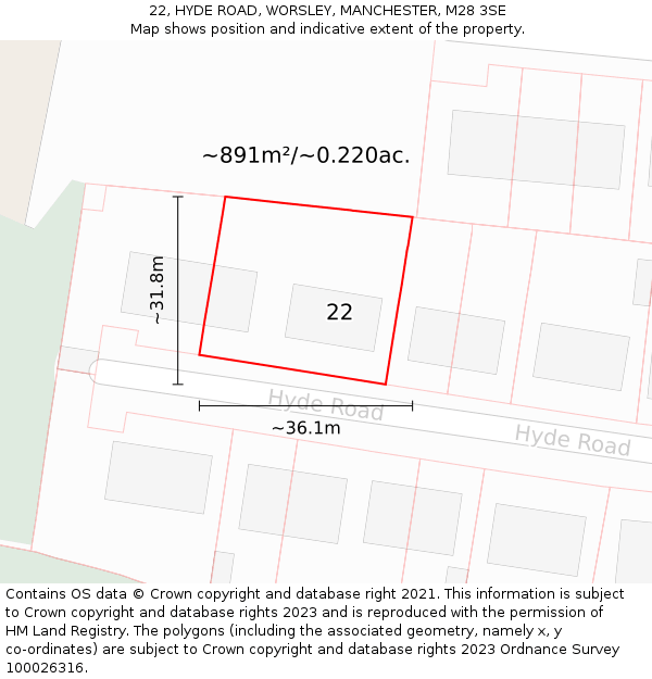 22, HYDE ROAD, WORSLEY, MANCHESTER, M28 3SE: Plot and title map