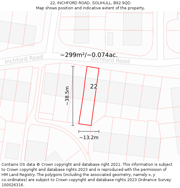 22, INCHFORD ROAD, SOLIHULL, B92 9QD: Plot and title map