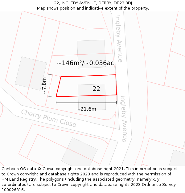 22, INGLEBY AVENUE, DERBY, DE23 8DJ: Plot and title map