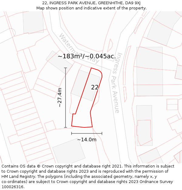 22, INGRESS PARK AVENUE, GREENHITHE, DA9 9XJ: Plot and title map