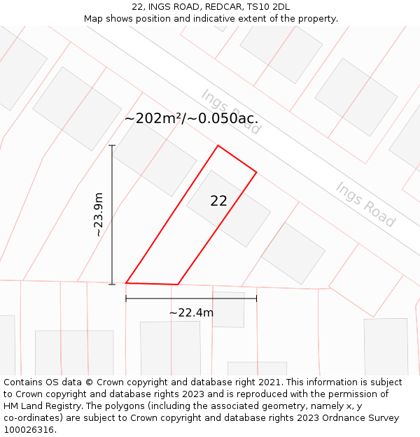 22, INGS ROAD, REDCAR, TS10 2DL: Plot and title map