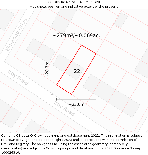 22, IRBY ROAD, WIRRAL, CH61 6XE: Plot and title map