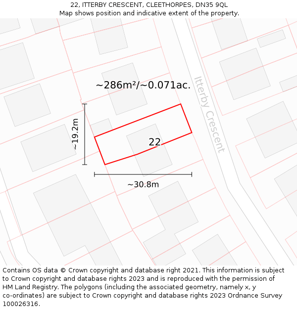 22, ITTERBY CRESCENT, CLEETHORPES, DN35 9QL: Plot and title map