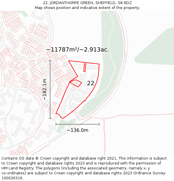 22, JORDANTHORPE GREEN, SHEFFIELD, S8 8DZ: Plot and title map