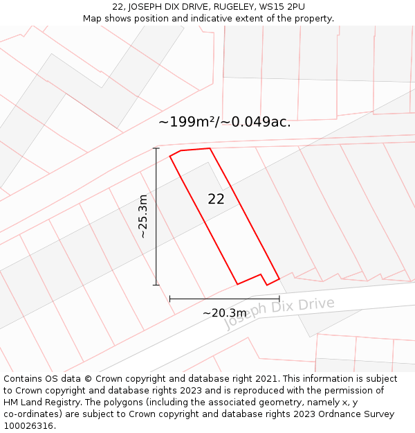 22, JOSEPH DIX DRIVE, RUGELEY, WS15 2PU: Plot and title map