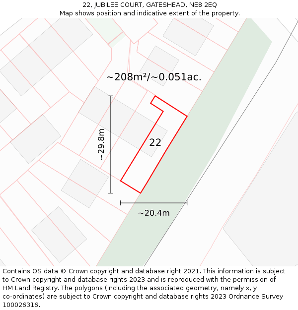 22, JUBILEE COURT, GATESHEAD, NE8 2EQ: Plot and title map