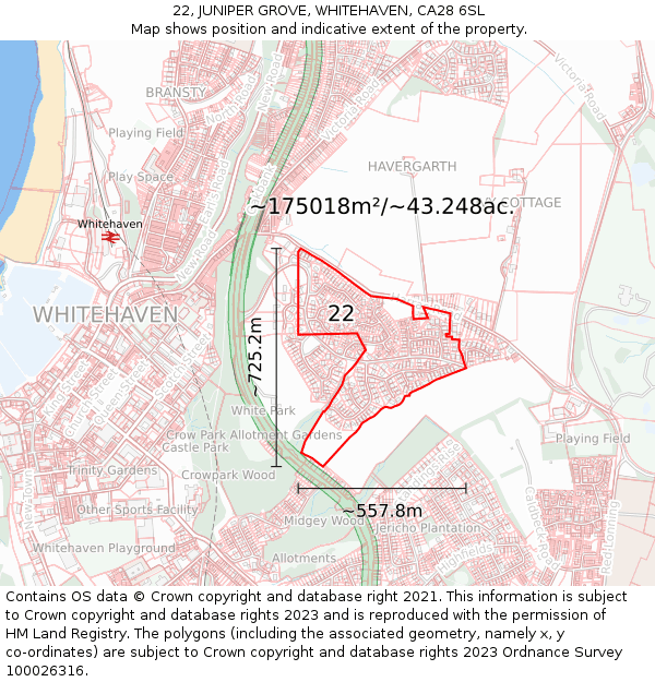 22, JUNIPER GROVE, WHITEHAVEN, CA28 6SL: Plot and title map