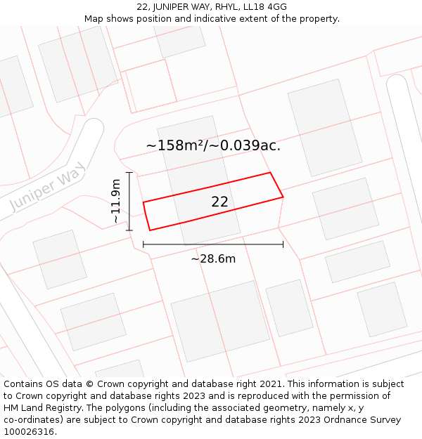 22, JUNIPER WAY, RHYL, LL18 4GG: Plot and title map