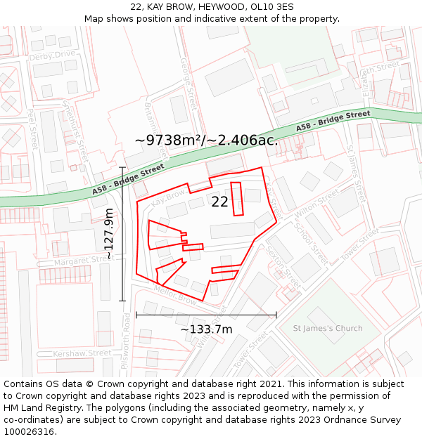 22, KAY BROW, HEYWOOD, OL10 3ES: Plot and title map