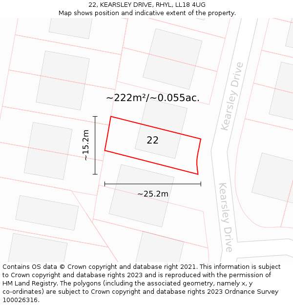 22, KEARSLEY DRIVE, RHYL, LL18 4UG: Plot and title map