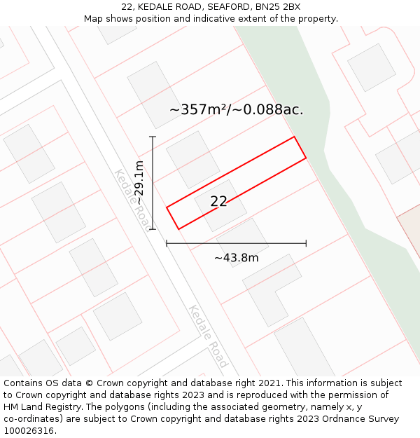 22, KEDALE ROAD, SEAFORD, BN25 2BX: Plot and title map