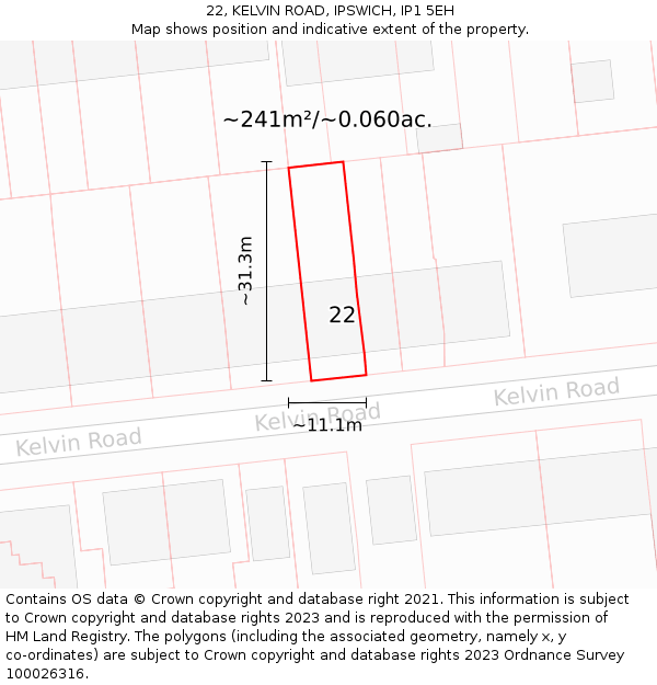 22, KELVIN ROAD, IPSWICH, IP1 5EH: Plot and title map