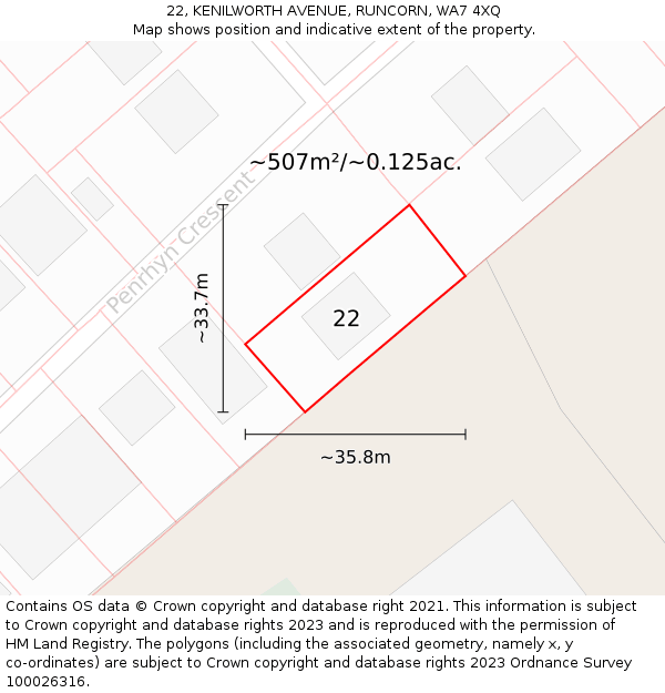 22, KENILWORTH AVENUE, RUNCORN, WA7 4XQ: Plot and title map