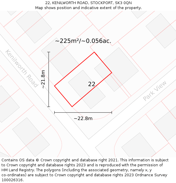 22, KENILWORTH ROAD, STOCKPORT, SK3 0QN: Plot and title map