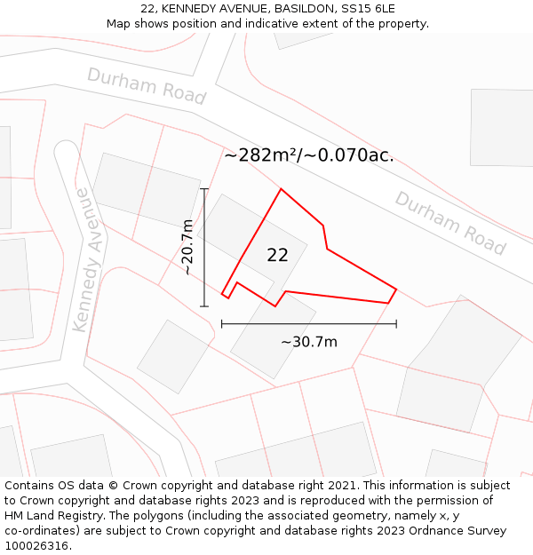 22, KENNEDY AVENUE, BASILDON, SS15 6LE: Plot and title map