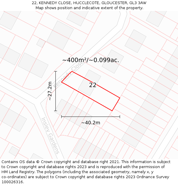 22, KENNEDY CLOSE, HUCCLECOTE, GLOUCESTER, GL3 3AW: Plot and title map