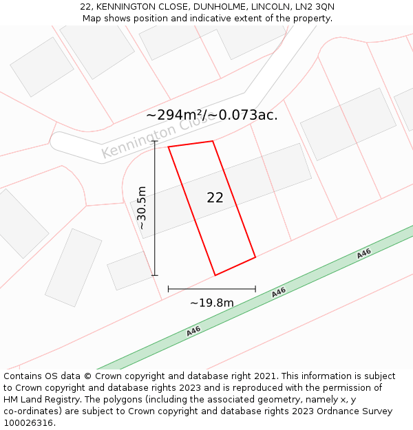 22, KENNINGTON CLOSE, DUNHOLME, LINCOLN, LN2 3QN: Plot and title map