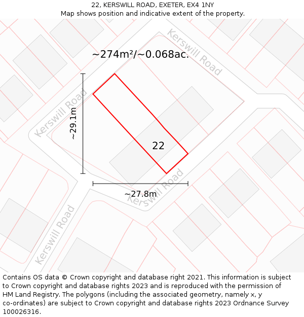 22, KERSWILL ROAD, EXETER, EX4 1NY: Plot and title map