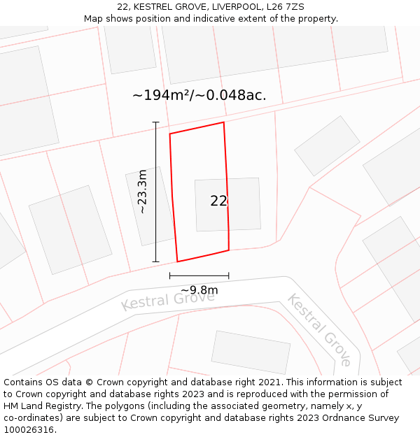 22, KESTREL GROVE, LIVERPOOL, L26 7ZS: Plot and title map