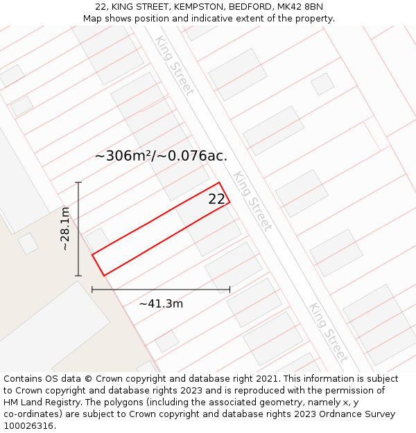 22, KING STREET, KEMPSTON, BEDFORD, MK42 8BN: Plot and title map