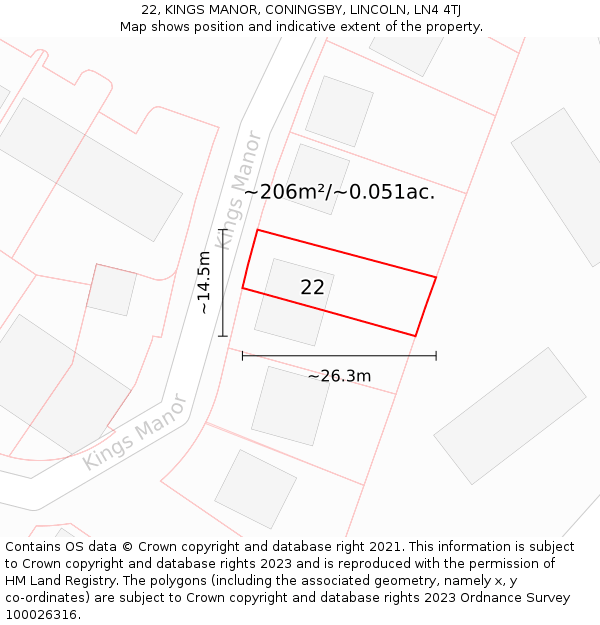 22, KINGS MANOR, CONINGSBY, LINCOLN, LN4 4TJ: Plot and title map