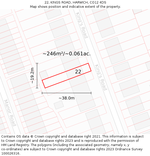 22, KINGS ROAD, HARWICH, CO12 4DS: Plot and title map