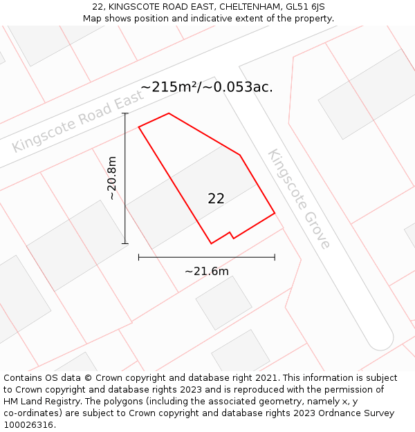 22, KINGSCOTE ROAD EAST, CHELTENHAM, GL51 6JS: Plot and title map