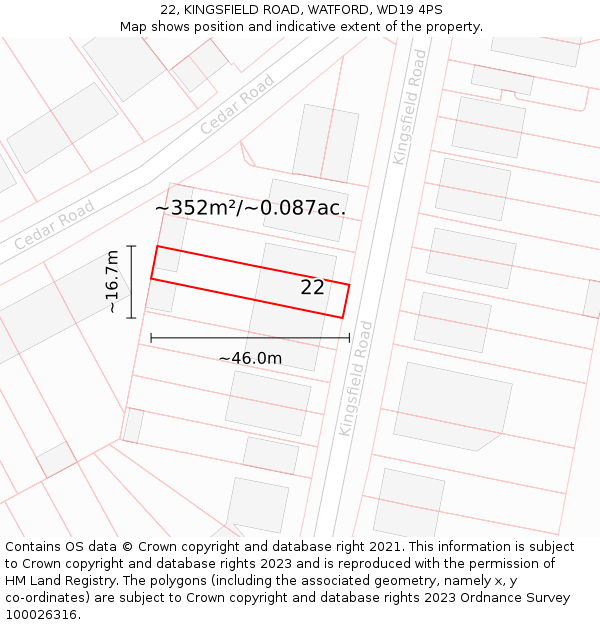 22, KINGSFIELD ROAD, WATFORD, WD19 4PS: Plot and title map