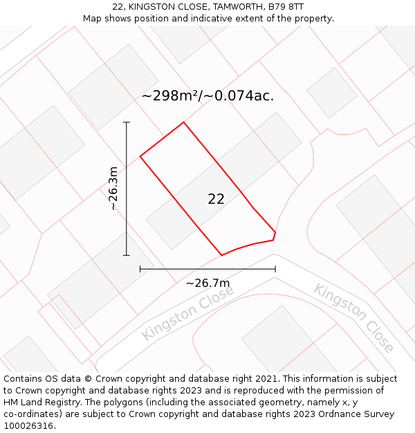 22, KINGSTON CLOSE, TAMWORTH, B79 8TT: Plot and title map