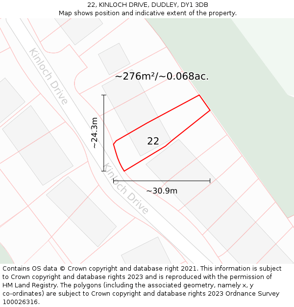 22, KINLOCH DRIVE, DUDLEY, DY1 3DB: Plot and title map