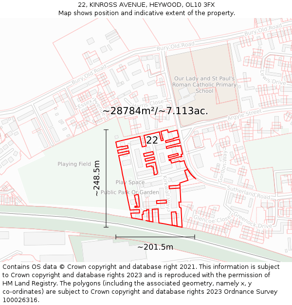 22, KINROSS AVENUE, HEYWOOD, OL10 3FX: Plot and title map