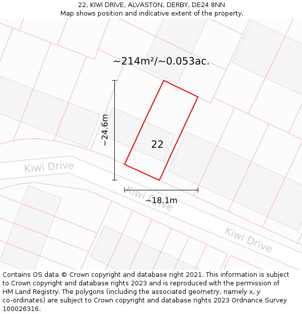 22, KIWI DRIVE, ALVASTON, DERBY, DE24 8NN: Plot and title map