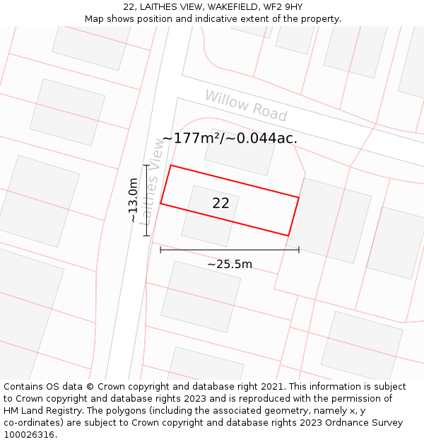 22, LAITHES VIEW, WAKEFIELD, WF2 9HY: Plot and title map