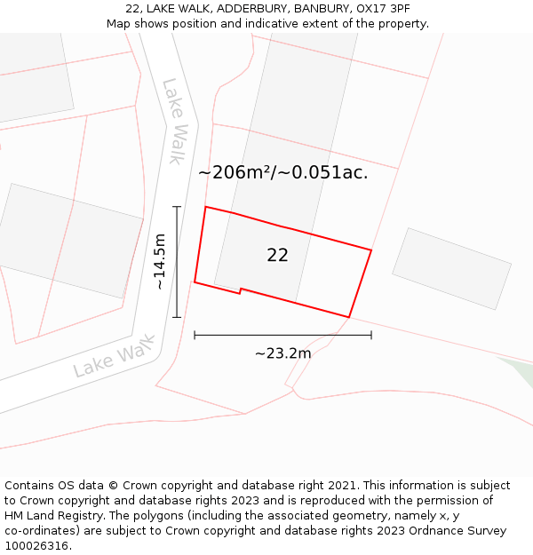 22, LAKE WALK, ADDERBURY, BANBURY, OX17 3PF: Plot and title map