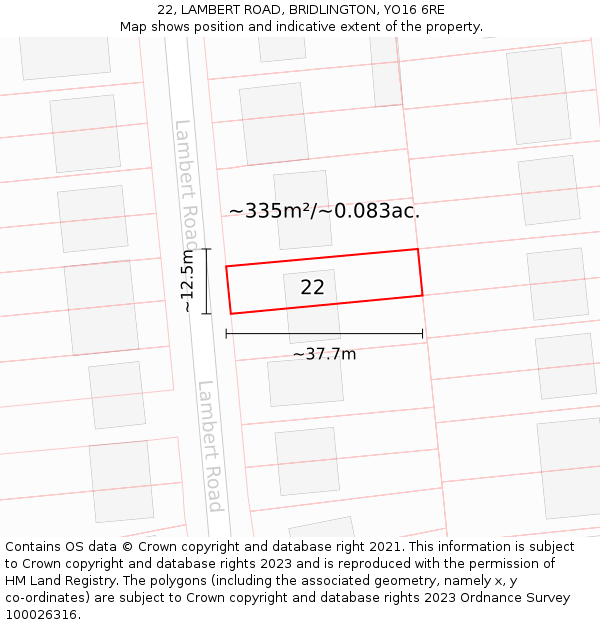 22, LAMBERT ROAD, BRIDLINGTON, YO16 6RE: Plot and title map