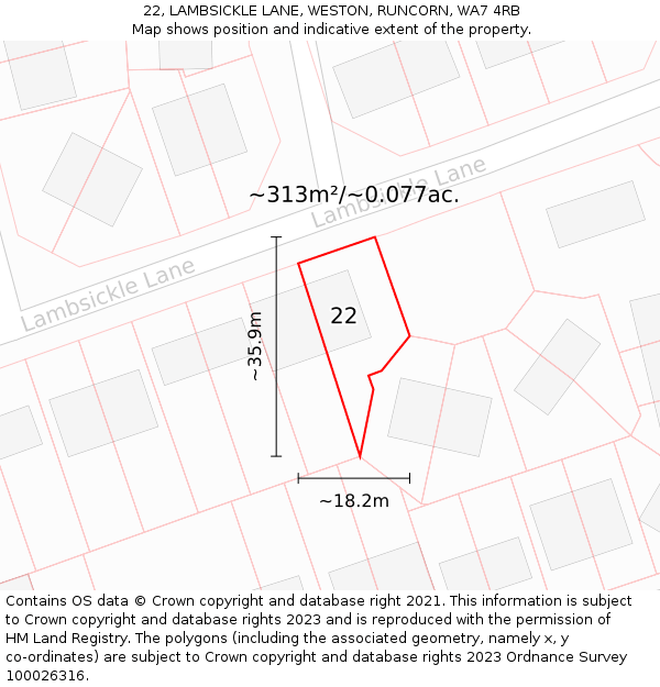 22, LAMBSICKLE LANE, WESTON, RUNCORN, WA7 4RB: Plot and title map