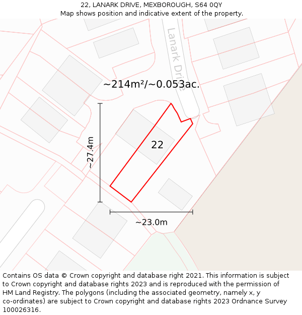 22, LANARK DRIVE, MEXBOROUGH, S64 0QY: Plot and title map