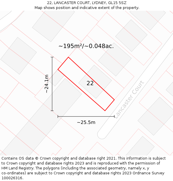 22, LANCASTER COURT, LYDNEY, GL15 5SZ: Plot and title map