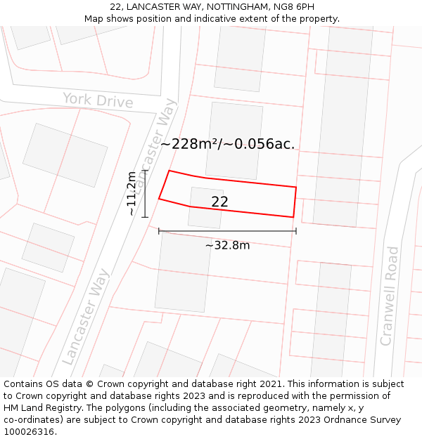 22, LANCASTER WAY, NOTTINGHAM, NG8 6PH: Plot and title map