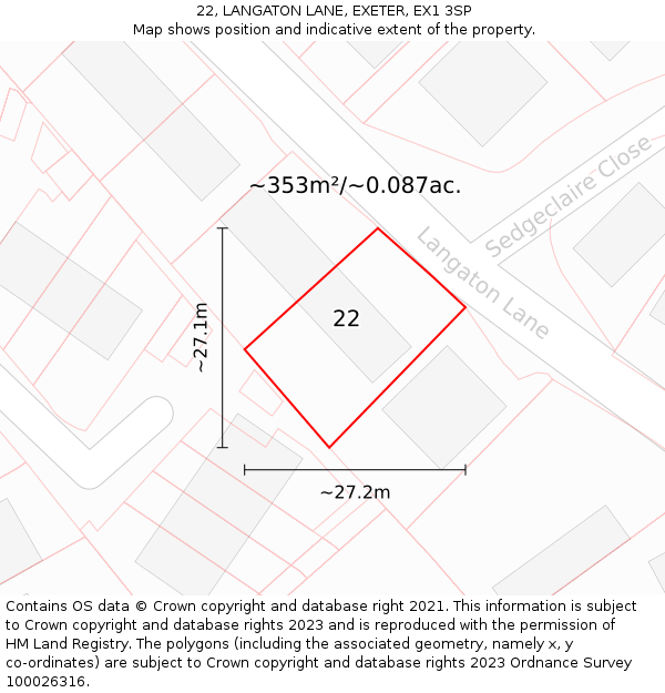 22, LANGATON LANE, EXETER, EX1 3SP: Plot and title map