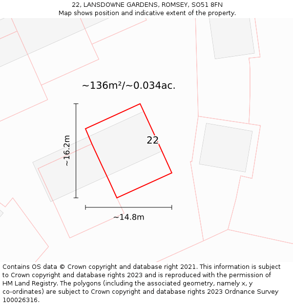 22, LANSDOWNE GARDENS, ROMSEY, SO51 8FN: Plot and title map