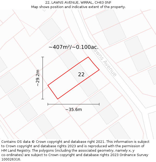 22, LAWNS AVENUE, WIRRAL, CH63 0NF: Plot and title map