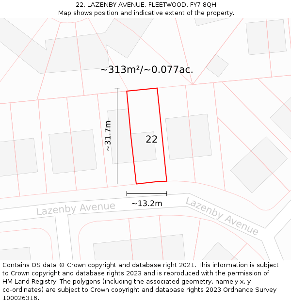 22, LAZENBY AVENUE, FLEETWOOD, FY7 8QH: Plot and title map