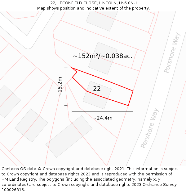 22, LECONFIELD CLOSE, LINCOLN, LN6 0NU: Plot and title map