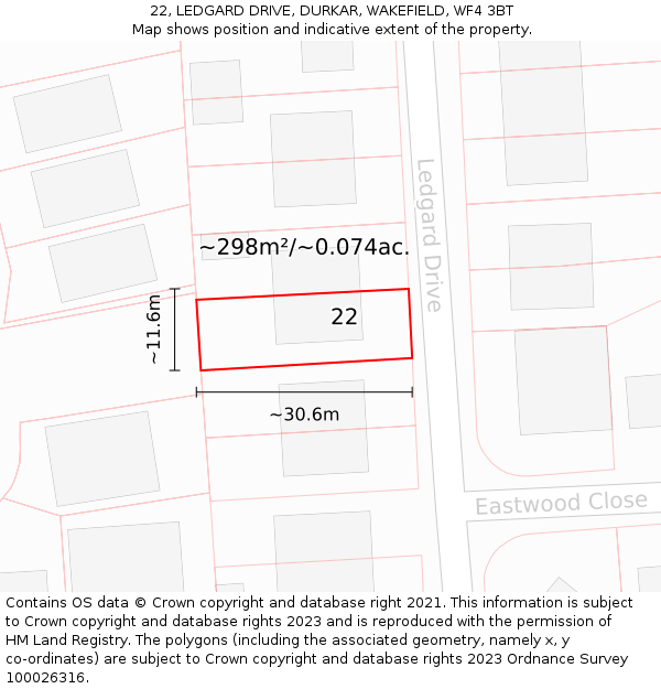 22, LEDGARD DRIVE, DURKAR, WAKEFIELD, WF4 3BT: Plot and title map