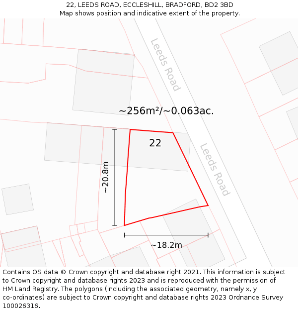 22, LEEDS ROAD, ECCLESHILL, BRADFORD, BD2 3BD: Plot and title map