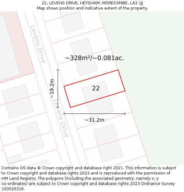 22, LEVENS DRIVE, HEYSHAM, MORECAMBE, LA3 1JJ: Plot and title map