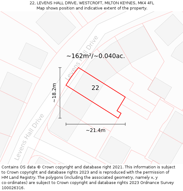 22, LEVENS HALL DRIVE, WESTCROFT, MILTON KEYNES, MK4 4FL: Plot and title map