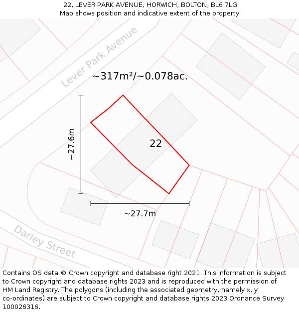 22, LEVER PARK AVENUE, HORWICH, BOLTON, BL6 7LG: Plot and title map