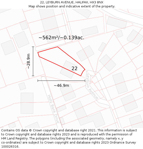 22, LEYBURN AVENUE, HALIFAX, HX3 8NX: Plot and title map